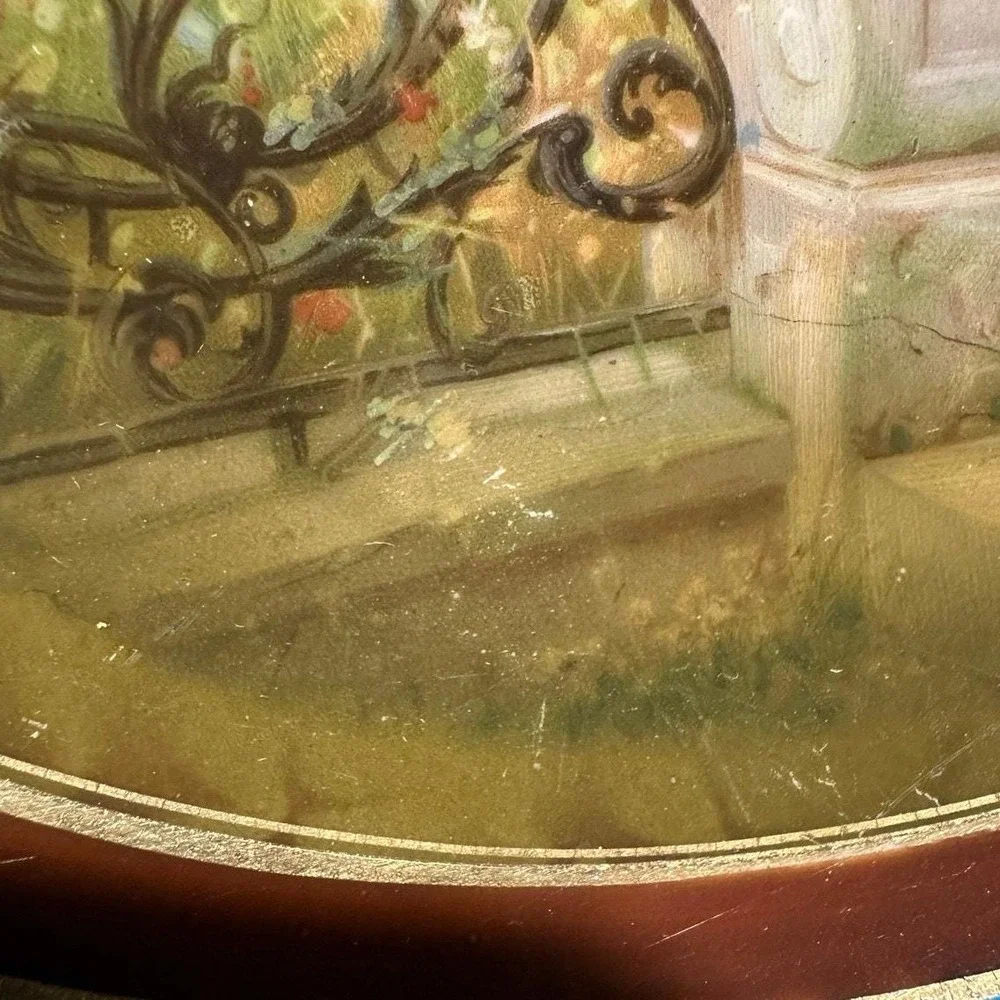 Victoria Austria Porcelain Bowl with Romantic Scene, Roses, Blue & Green Trim